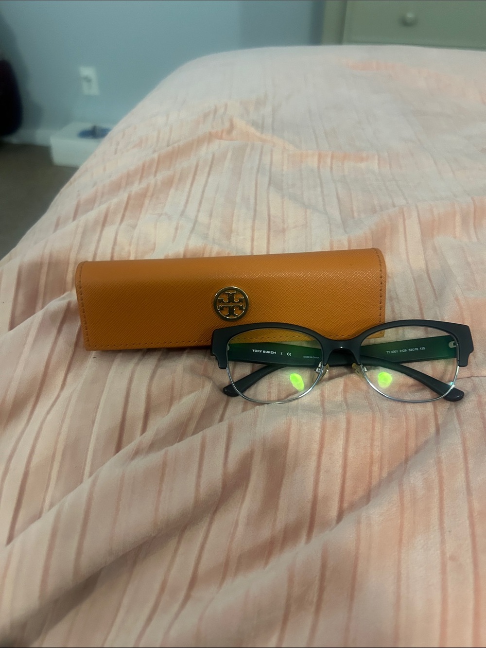 Tory Burch Black Semi-Rim Cat-Eye Glasses with Orange Logo Case